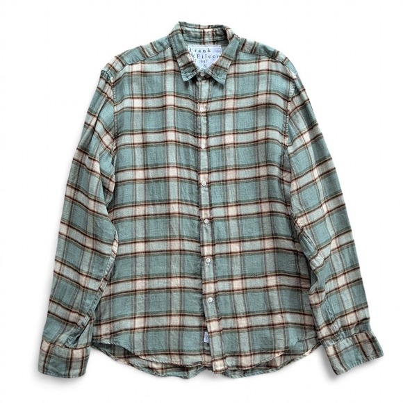 Frank & Eileen Linen Plaid Sage Green Shirt Size M Unisex - Picture 4 of 13